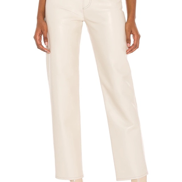 Agolde 90' pinch waist olive leather straight-leg pants - size 27